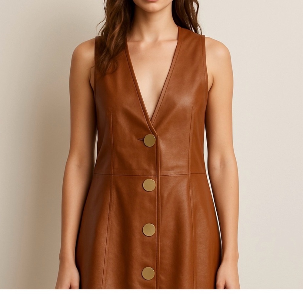 ZARA Brown Faux Leather Button-Front Sleeveless/Pinafore Dress